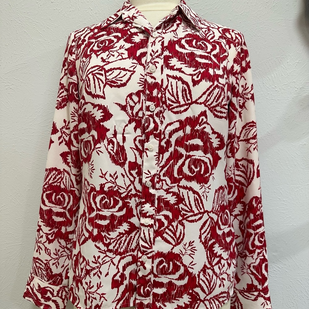 Express Red and White Casual Button Down Shirt